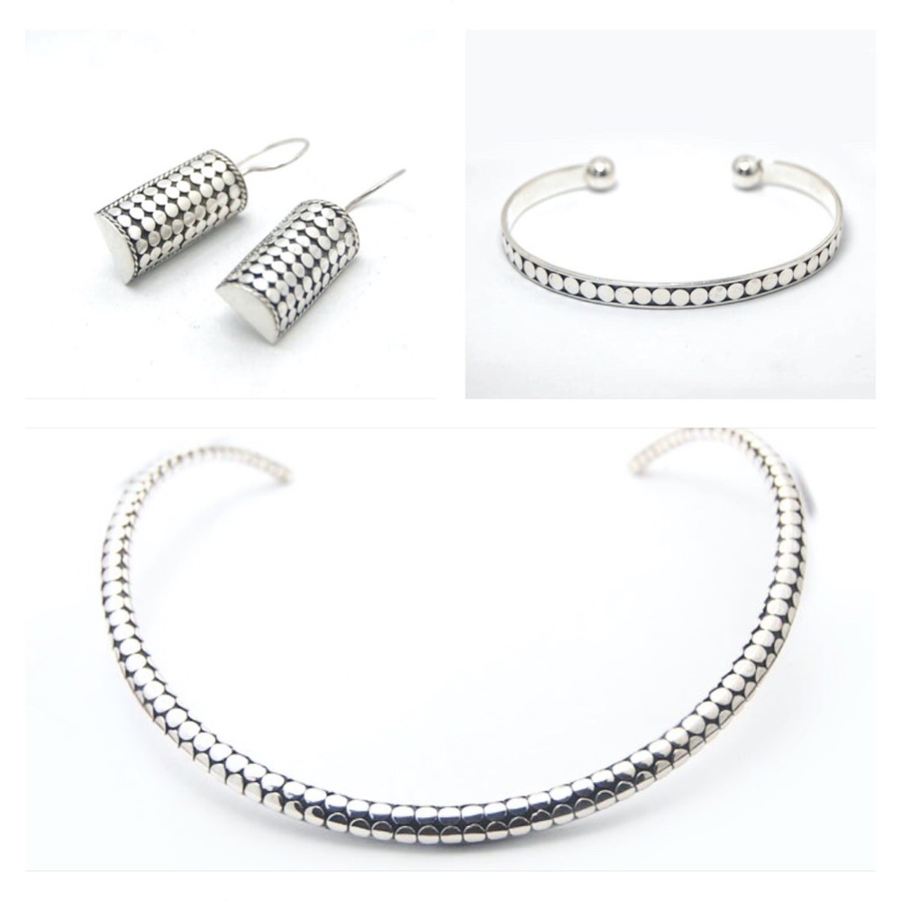 Artisan Sterling Silver Large Pebble Dot Cuff Collar Necklace - Picture 2 of 5